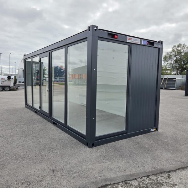 Containex стандартная бытовка PU 2,4 х 6м, панорама с окнами и дверями RAL 7016