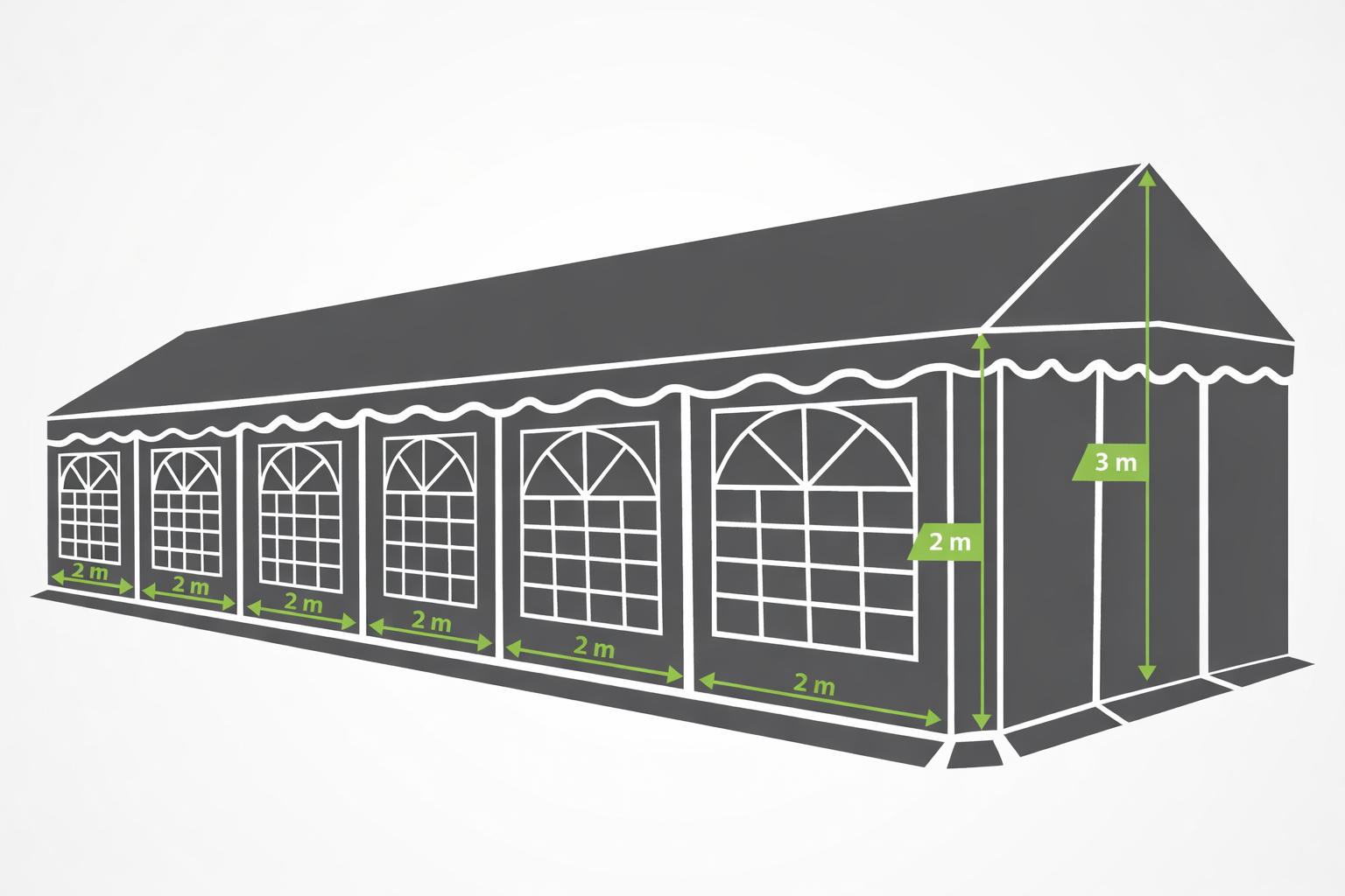 Peo- ja aiatelk 6x12m, valge, PVC 500g/m2